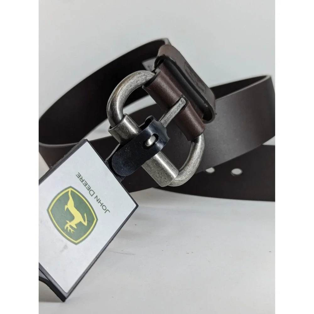 John Deere Mens Dark Brown Solid Genuine Leather Belt Size 32 4581500 NEW